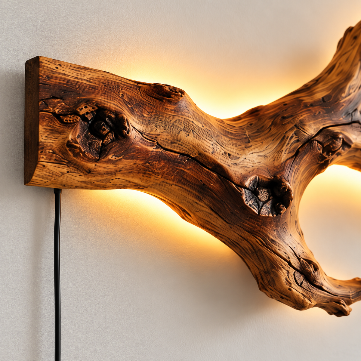 Backlit Natural Branch Wood Wall Light