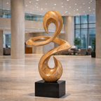 Abstract Wooden Sculpture – Modern Pedestal Art for Interior and Lobby Decor