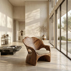 Sculptural Lounge Chair – Solid Wood Accent Chair with Cushioned Seat