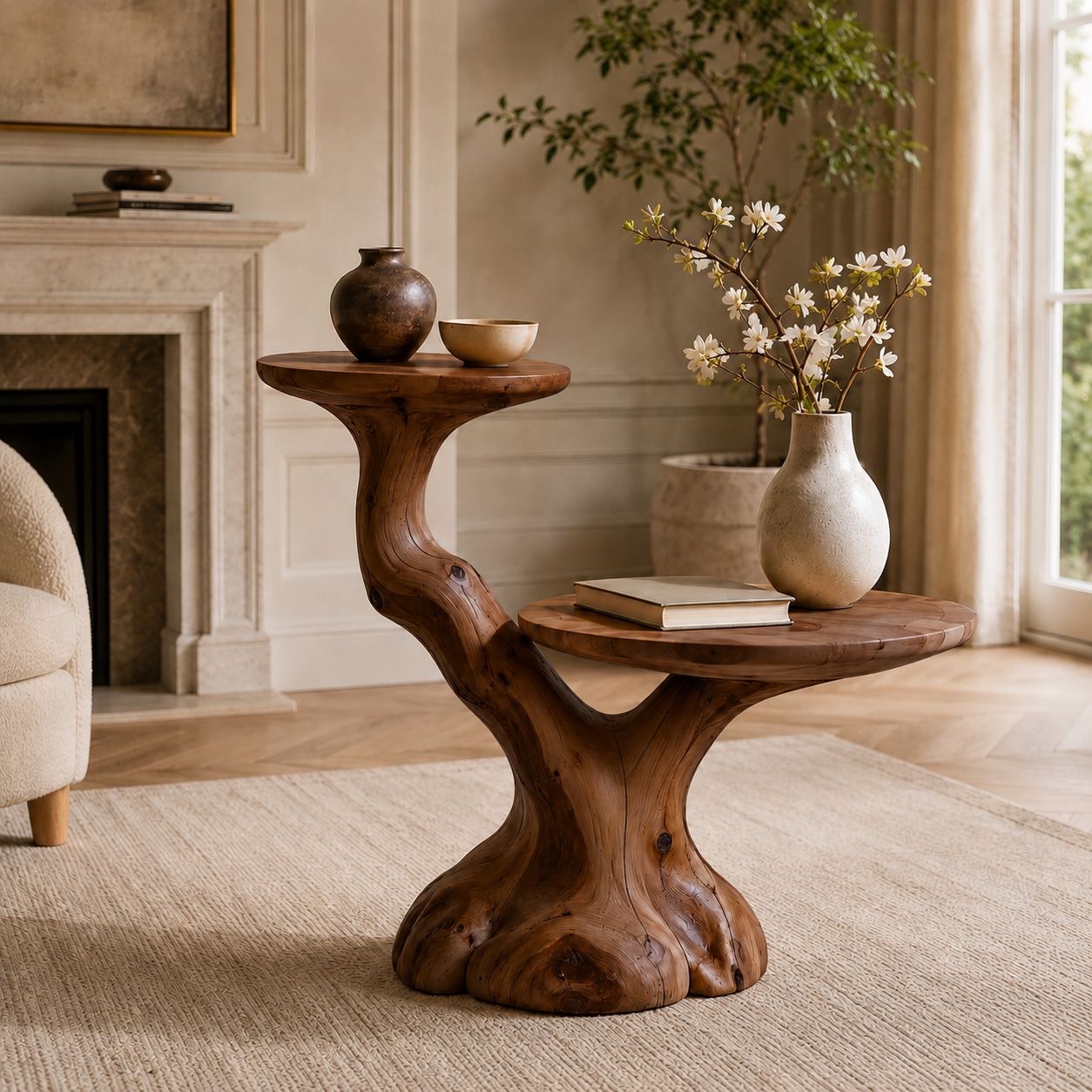 Tree Stump Side Table – Solid Wood Accent Table for Living Room