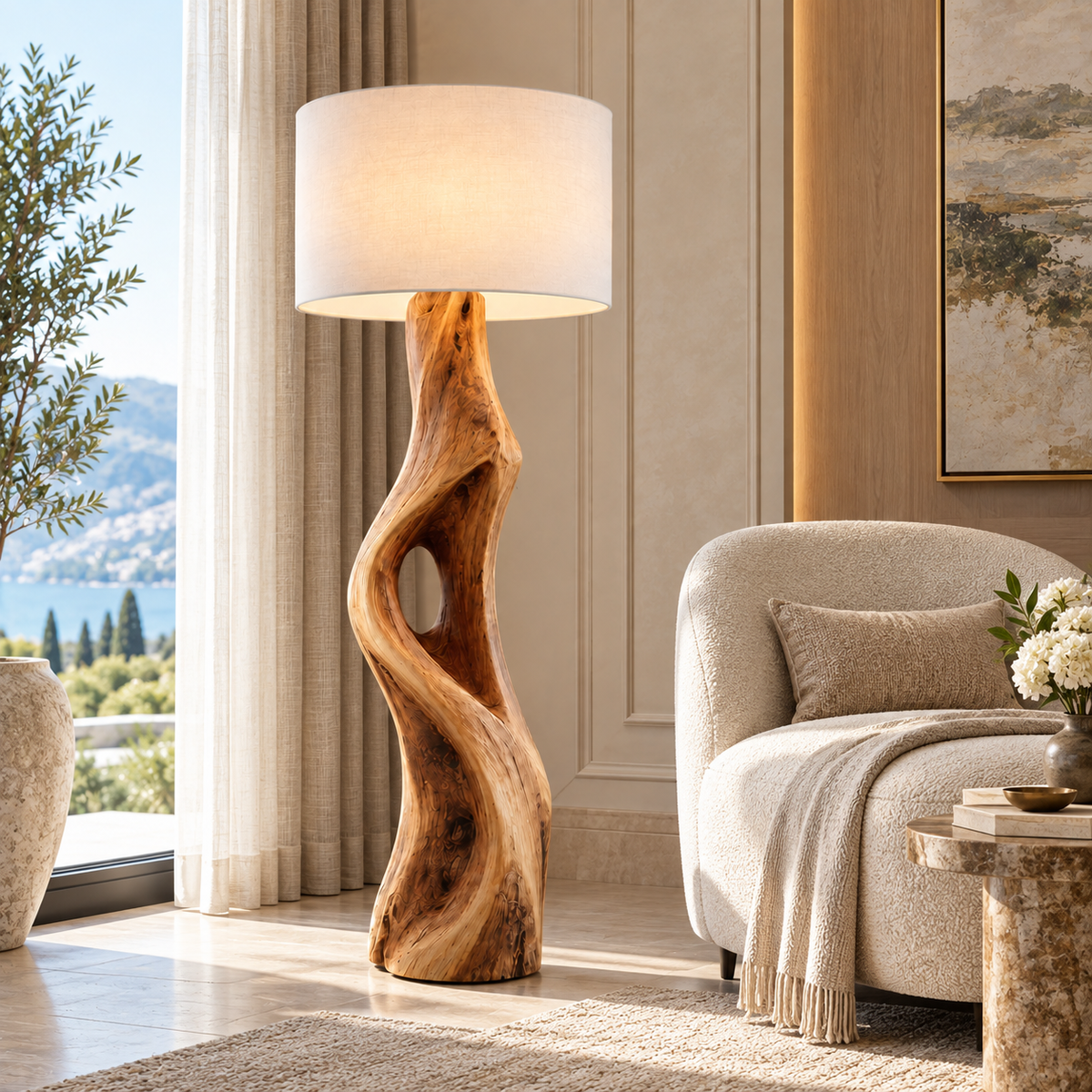 Sculptural Live Edge Wood Floor Lamp