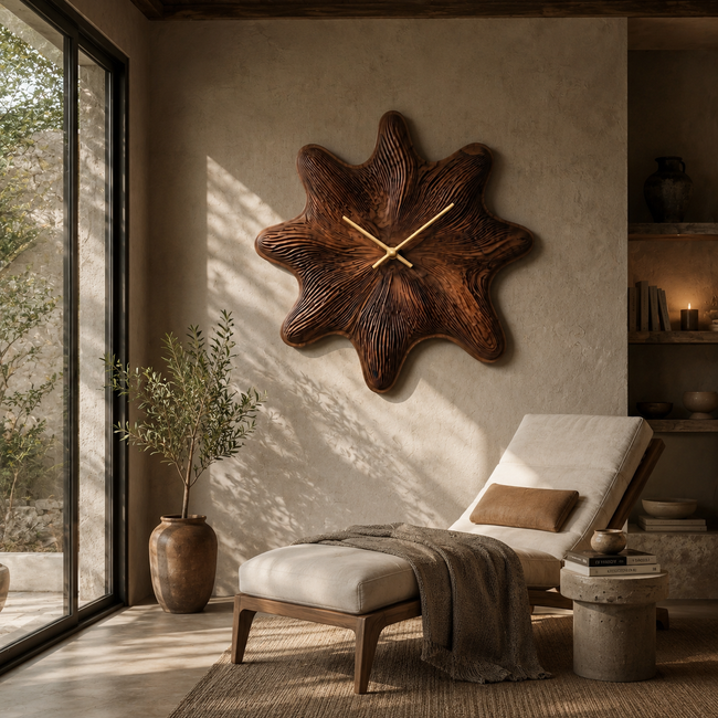 Flower Wood Wall Clock – Solid Wood Decorative Clock for Living Room Decor Main Image