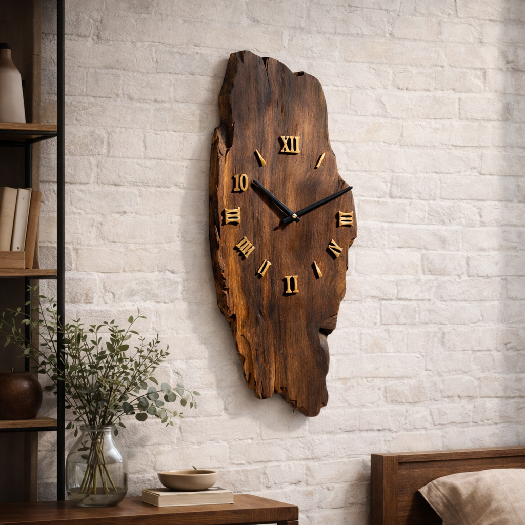 Live Edge Wall Clock – Solid Wood Rustic Clock for Modern Farmhouse Decor