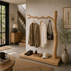 Natural Tree Branch Coat Rack – Handmade Solid Wood Entryway Shelf with Hooks for Rustic Home Decor