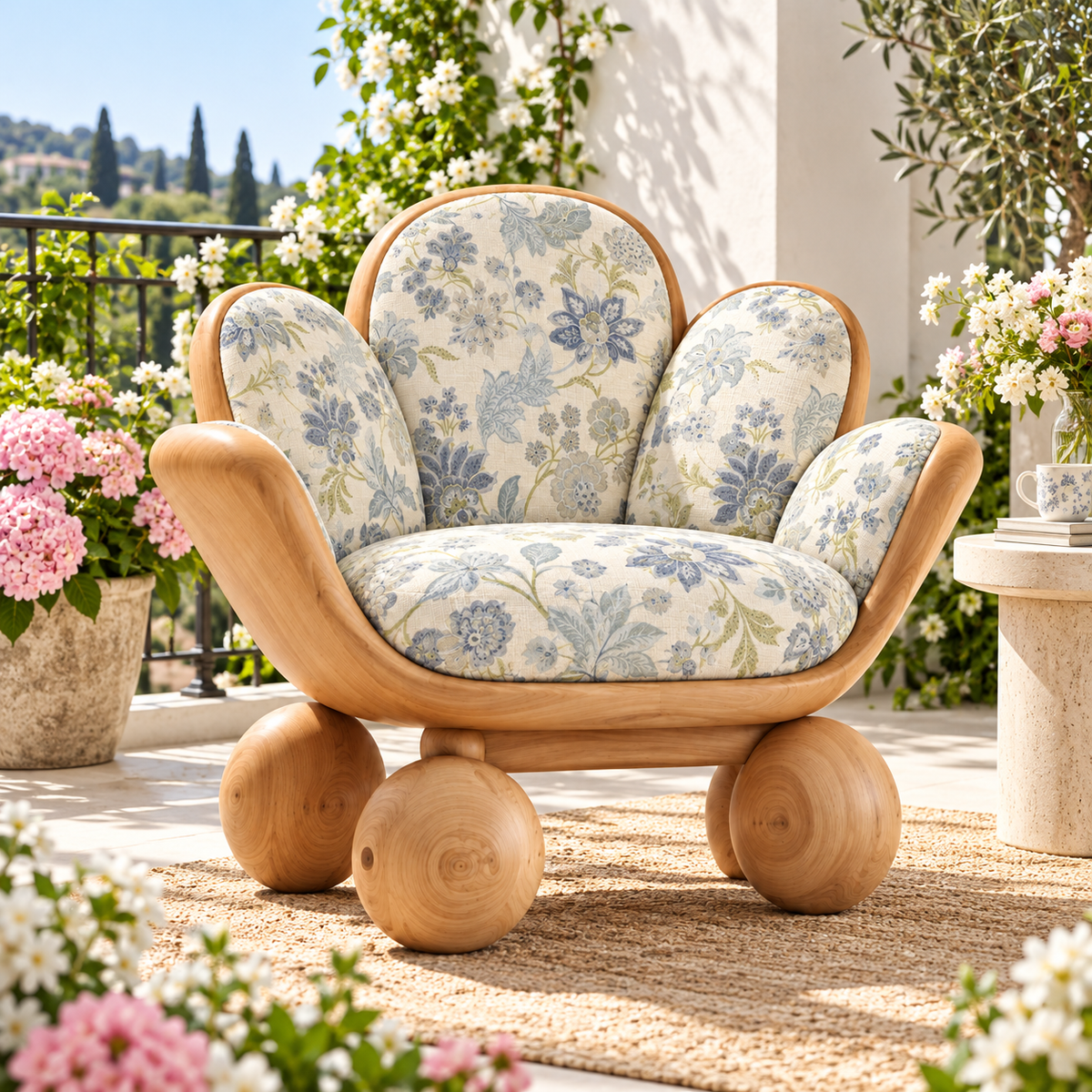 Floral Petal Wood Lounge Chair