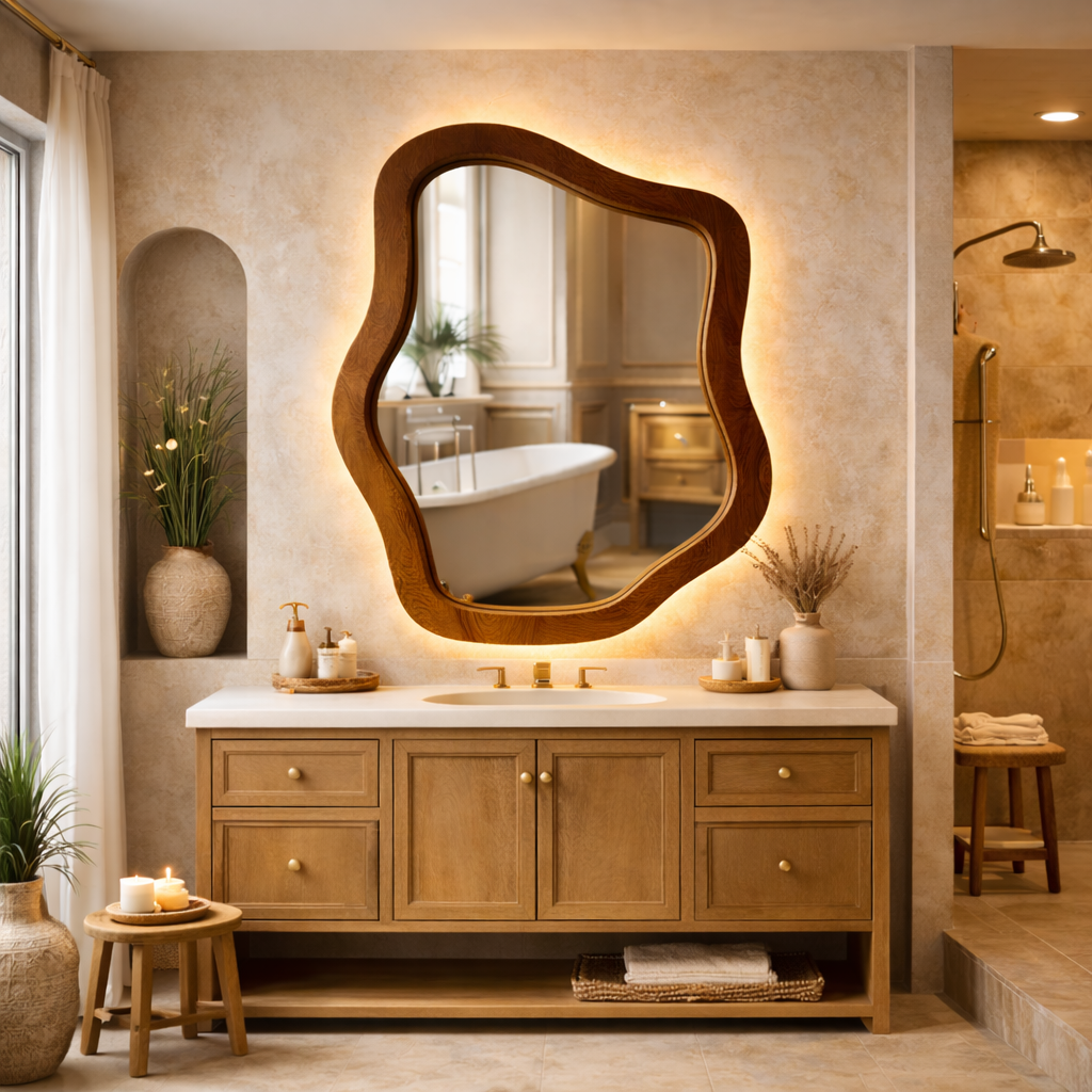 Organic Bathroom Mirror – Solid Wood Wall Mirror for Modern Bathroom Decor