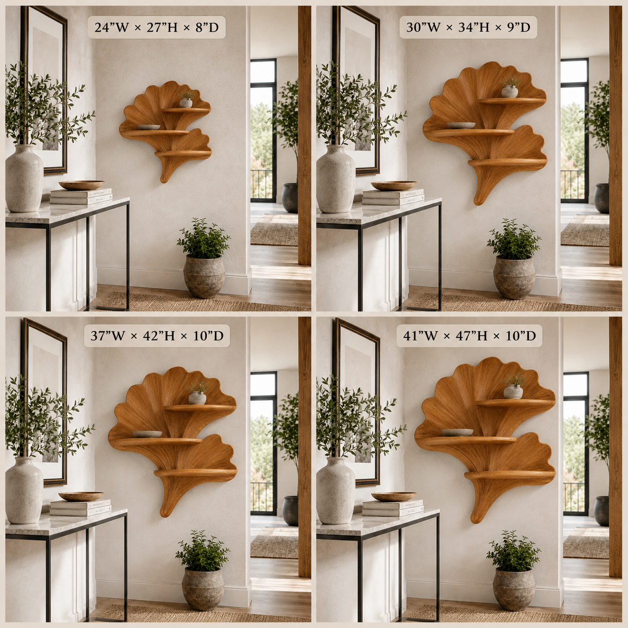 Shell Wood Wall Shelf – Solid Wood Floating Display Shelf for Home Office Decor