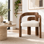 Sculptural Wood Frame Bouclé Armchair