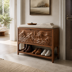 Carved Wave Entryway Shoe Bench