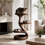 Wood Cat Tree Feeder – Solid Wood Multi-Level Cat Feeding Station for Home Decor