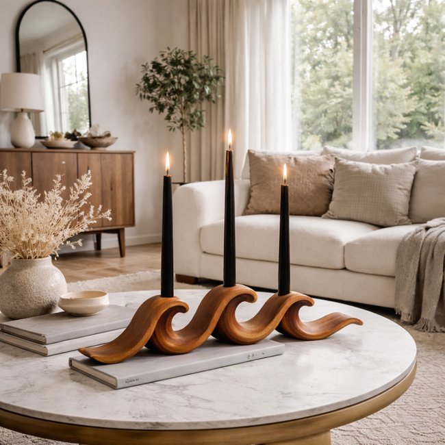 Wooden Drip Candle Holder – Handcrafted Natural Candle Stand Design Hover Image