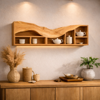 Curved Floating Shelf – Sculptural Solid Wood Wall Shelf with Storage