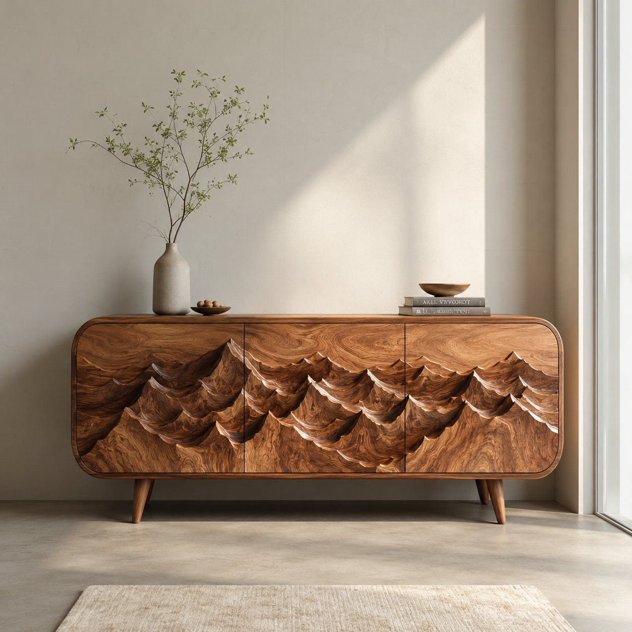 Carved Sideboard – Solid Wood Storage Cabinet for Living Room