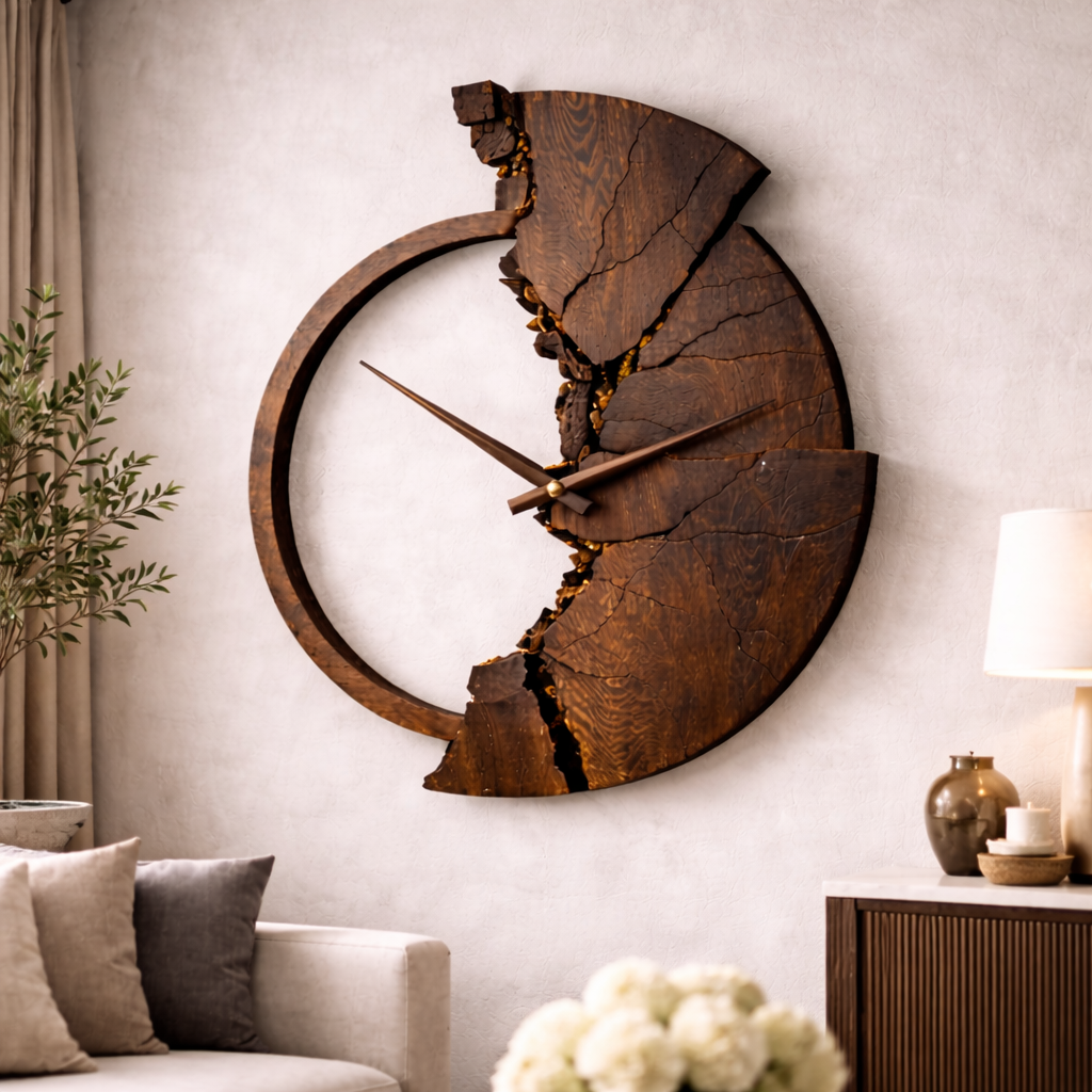 Artisan Solid Wood Wall Clock – Sculptural Modern Timepiece