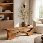 Sculptural Wood Entryway Bench – Solid Wood Hallway Bench with Curved Base for Home Decor