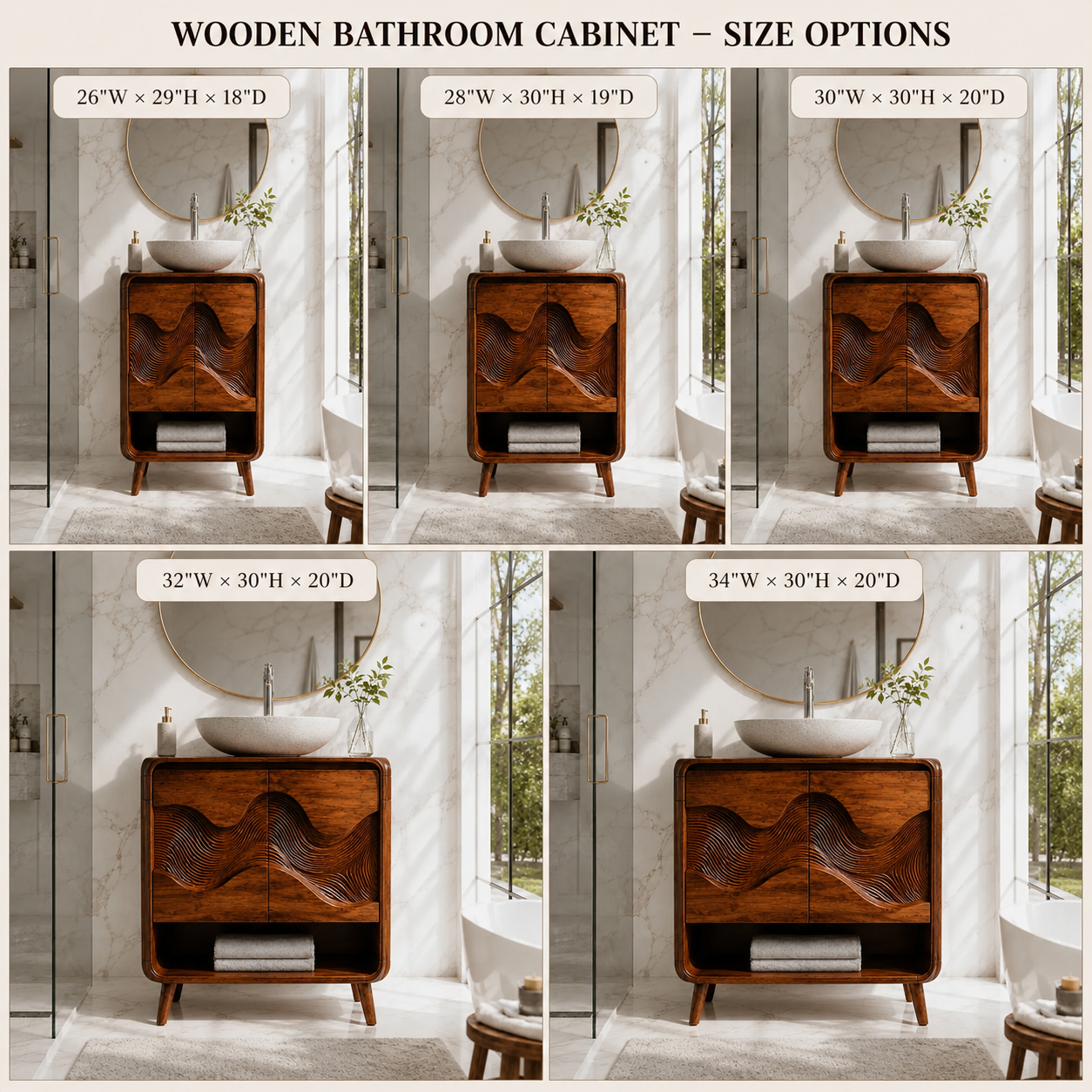 Carved Wood Bathroom Vanity – Solid Wood Sink Cabinet for Bathroom Decor