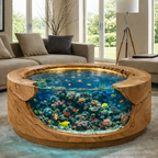 Solid Wood Round Aquarium Coffee Table – Sculptural Fish Tank Design