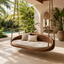 Round Wood Hanging Swing Sofa – Solid Wood Indoor Porch Swing with Cushions for Sunroom Decor