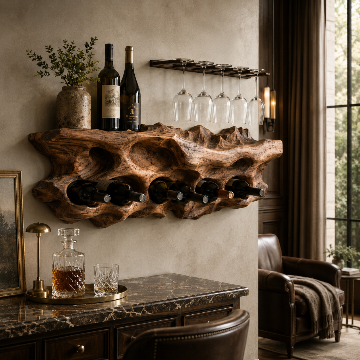 Wall-Mounted Wine Rack – Solid Wood Bottle Holder for Home Bar