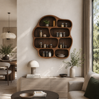 Organic Wood Wall Shelf – Solid Wood Floating Display Shelf for Living Room Decor
