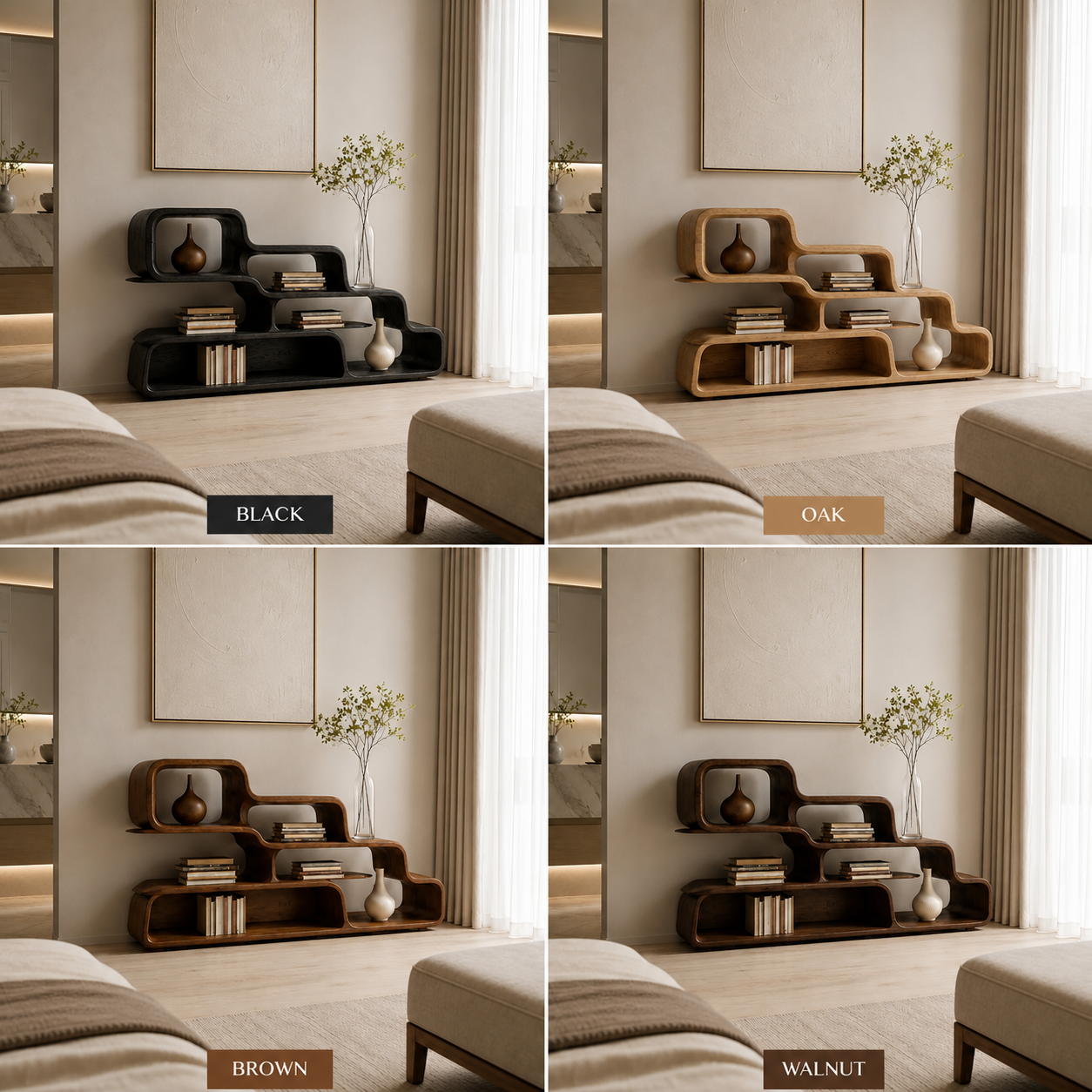 Modular Wood Bookshelf – Solid Wood Stacking Display Shelf for Living Room Decor