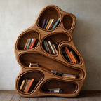 Sculptural Bookshelf – Handmade Solid Wood Shelf for Modern Interiors