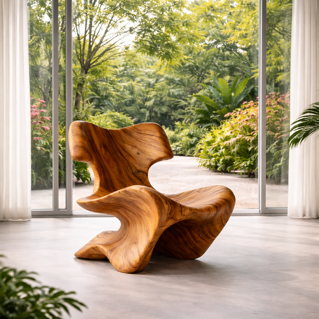 Organic Statement Chair – Sculptural Solid Wood Chair for Modern Living Room