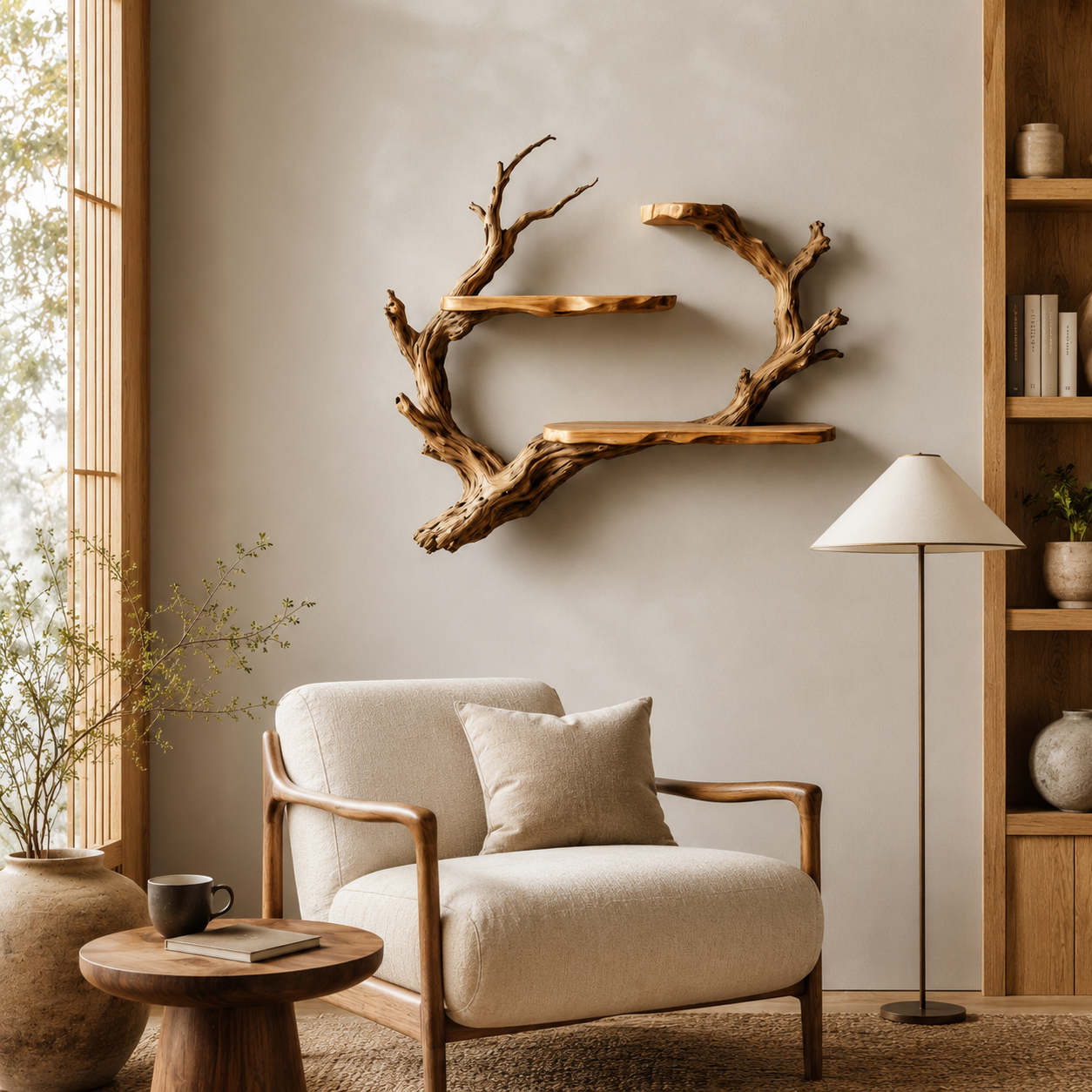 Branch Wood Wall Shelf – Solid Wood Floating Display Shelf with Natural Driftwood Design