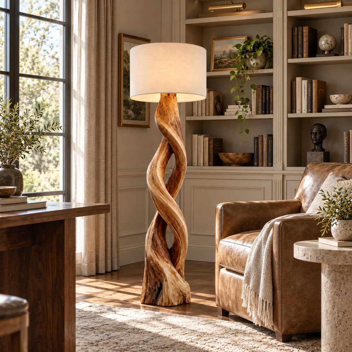 Twisted Spiral Wood Floor Lamp