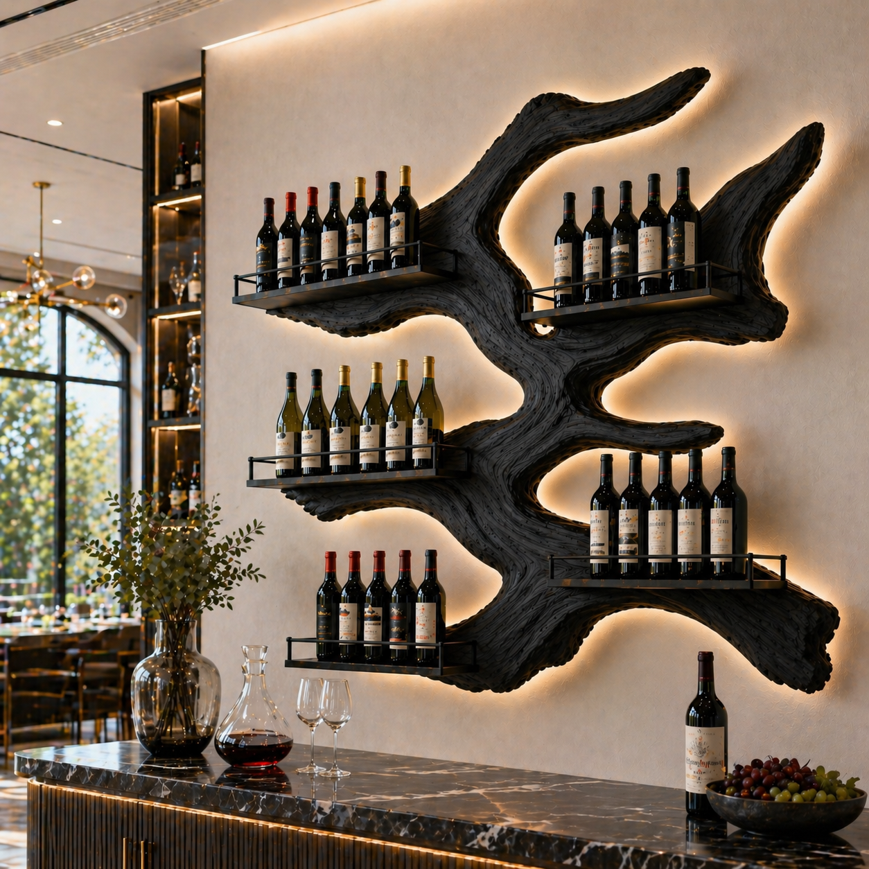 Map Shaped Wine Rack – Solid Wood Wall Bottle Holder for Home Bar Decor