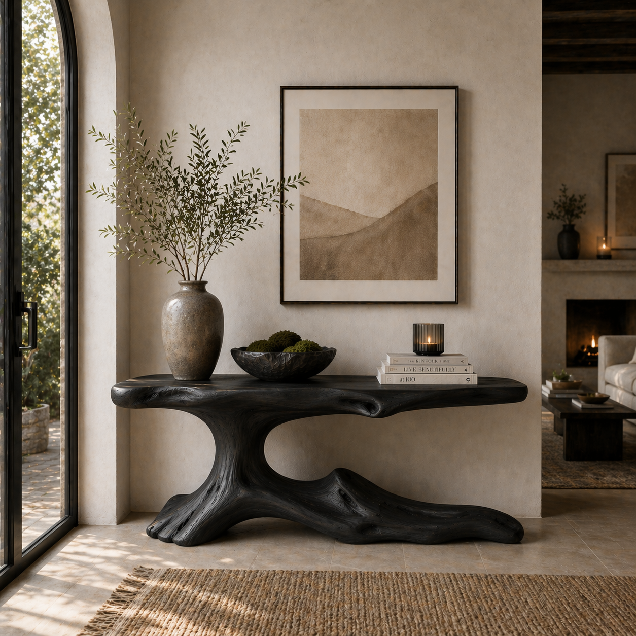 Handcrafted Solid Wood Console Table – Sculptural Curved Base Design
