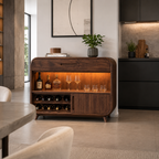 Rounded Wood Bar Cabinet – Solid Wood Wine Storage Cabinet for Living Room Decor
