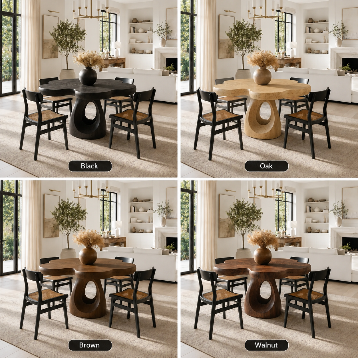 Sculptural Dining Table – Solid Wood Round Table for Dining Room