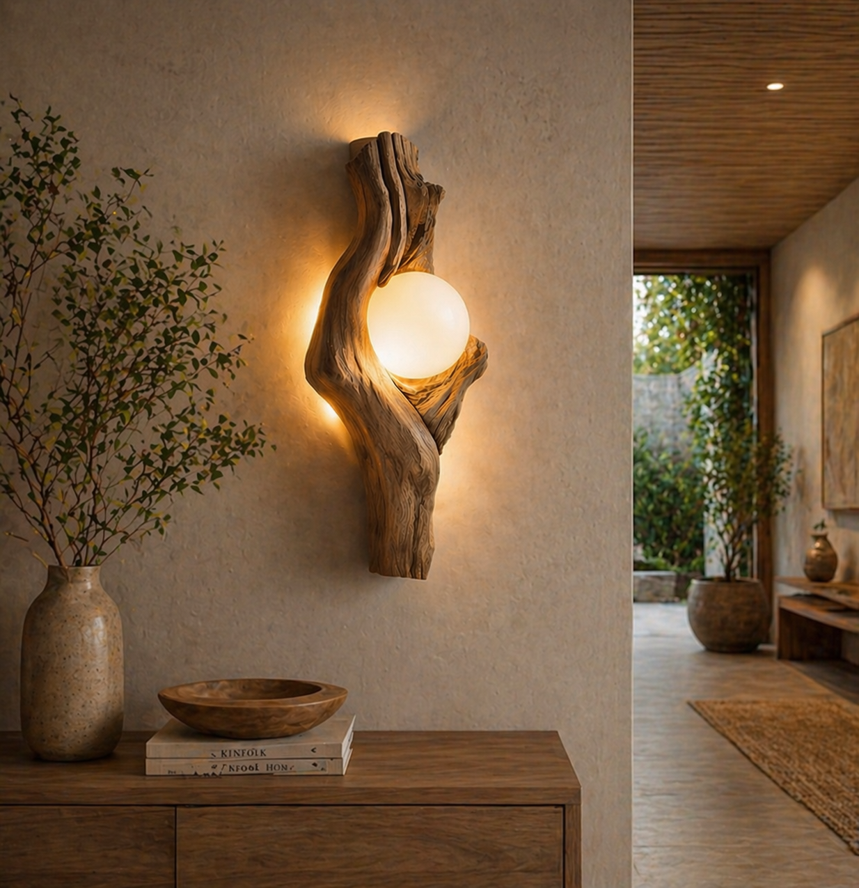 Sculptural Wall Light – Solid Wood Modern Sconce for Home Decor