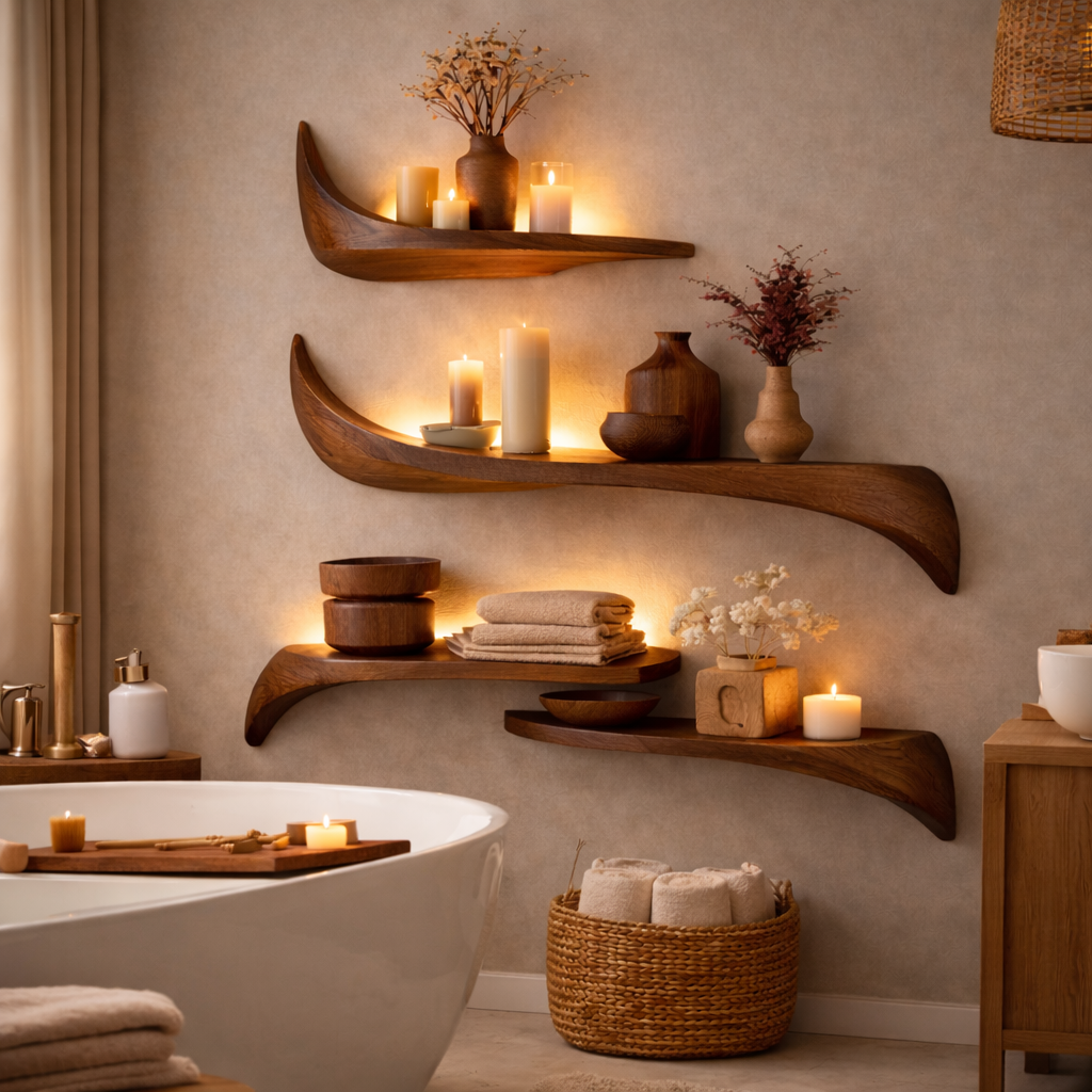 Floating Wall Shelves – Sculptural Solid Wood Shelves for Organic Wall Decor
