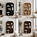 Arched Wood Display Shelf – Solid Wood Bookshelf for Living Room Decor