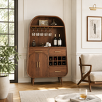 Arched Wood Bar Cabinet – Solid Wood Wine Storage Cabinet for Living Room Decor