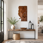 Elephant Wood Wall Art – Solid Wood 3D Relief Carving for Living Room Decor