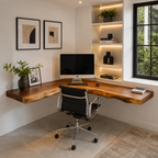 Live Edge Corner Desk – Solid Wood Floating Computer Desk for Home Office Decor