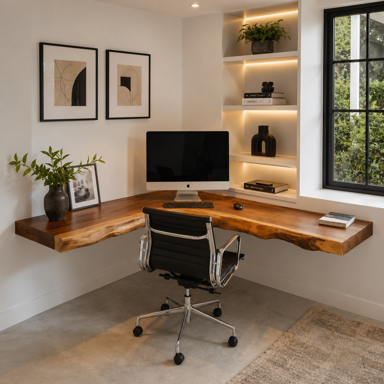 Live Edge Corner Desk – Solid Wood Floating Computer Desk for Home Office Decor