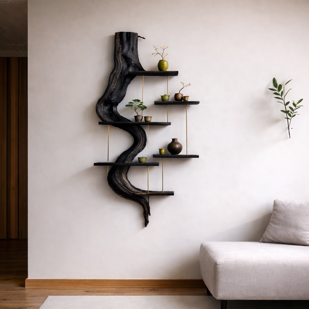 Handcrafted Floating Wood Shelves – Artistic Wall Storage for Home Décor