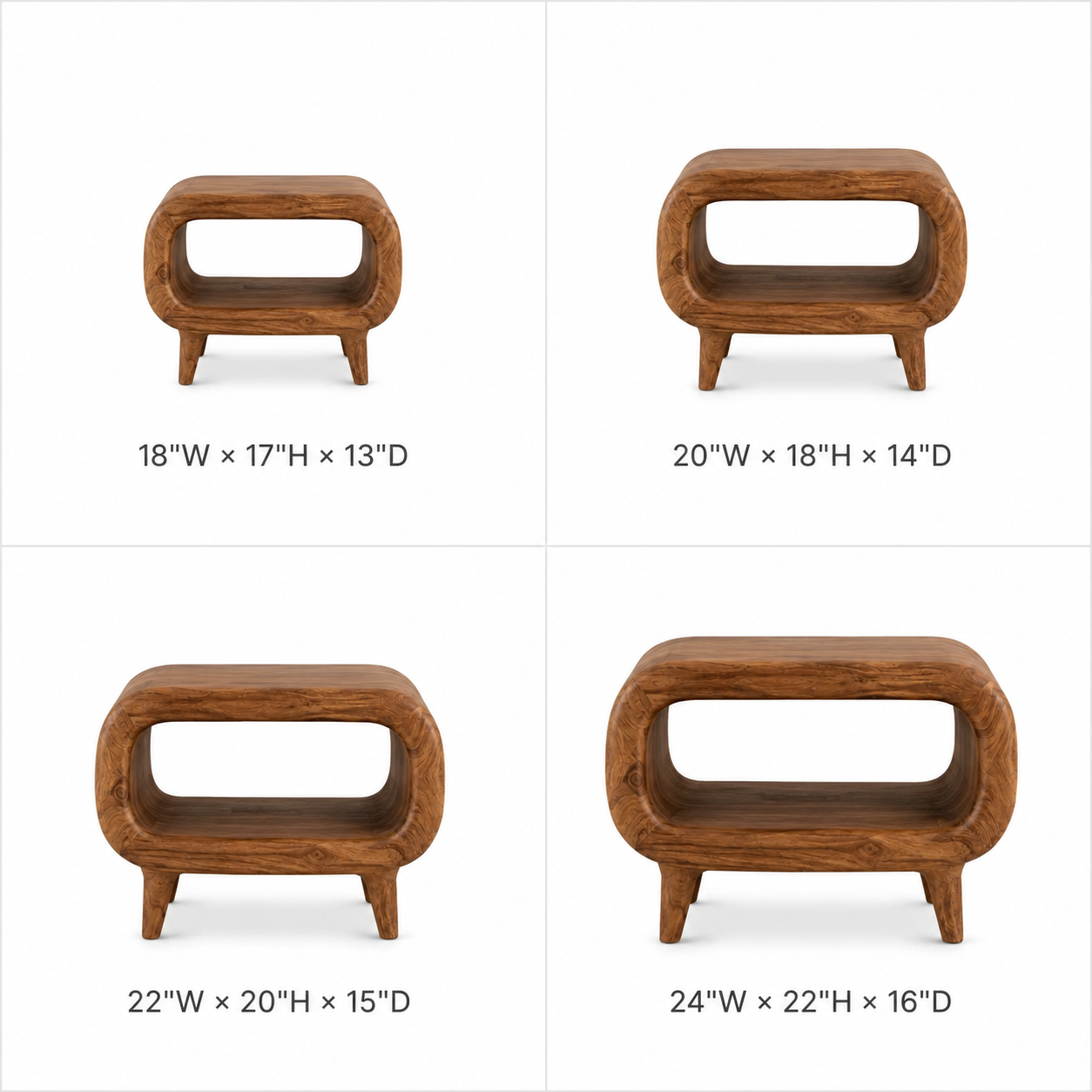 Curved Wood Side Table – Solid Wood End Table for Living Room Decor