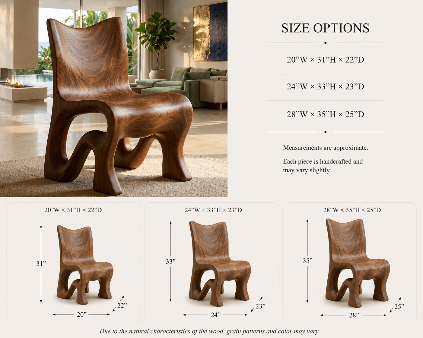 Sculptural Accent Chair – Solid Wood Lounge Chair for Modern Living Room