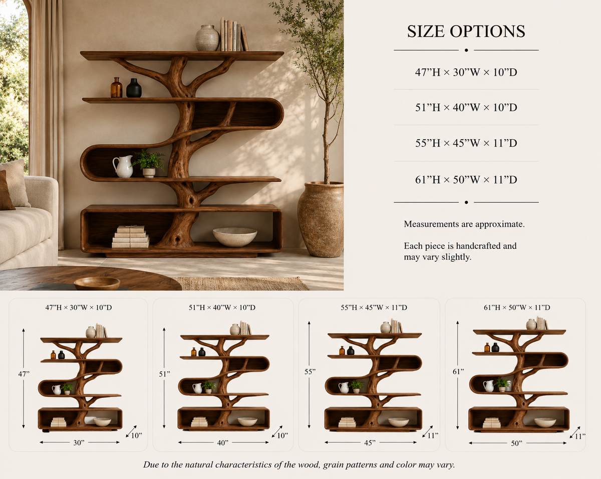 Tree Branch Bookcase – Sculptural Solid Wood Display Shelf