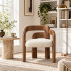 Sculptural Wood Frame Bouclé Armchair