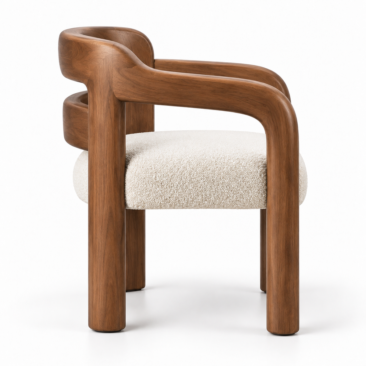 Sculptural Wood Frame Bouclé Armchair