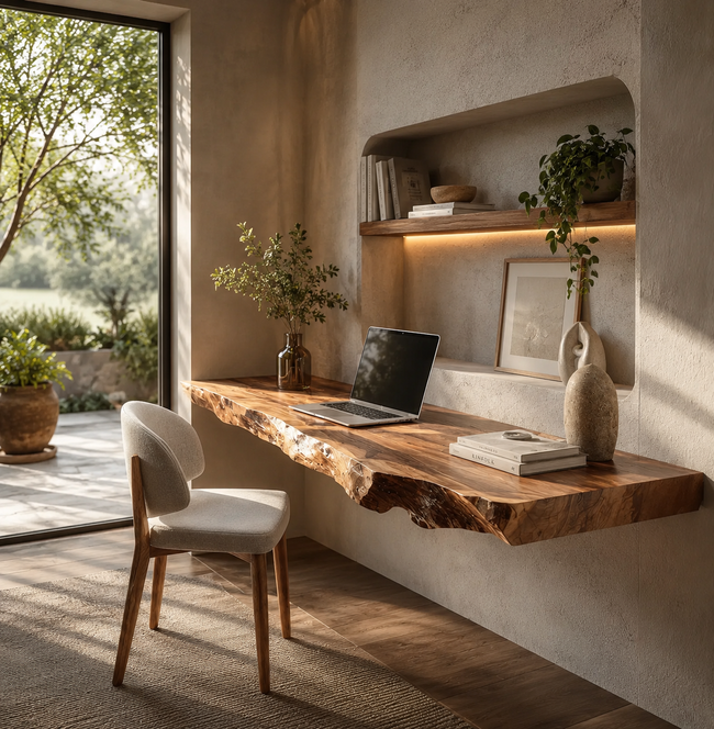 Live Edge Solid Wood Floating Desk – Modern Wall Mounted Wooden Desk for Home Office Hover Image