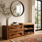 Wood Shoe Storage Bench – Solid Wood Entryway Bench with Drawers and Open Shoe Shelves