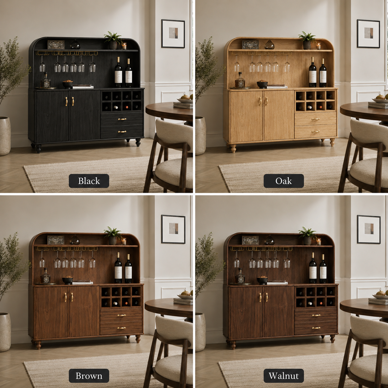 Wood Bar Cabinet – Solid Wood Wine Storage Cabinet for Living Room Decor
