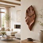 Leaf Wood Wall Clock – Solid Wood Decorative Clock for Dining Room Decor